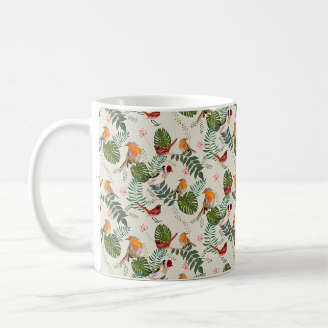 Nature Bird Pattern - Ornithology Gift cute summer Kaffemugg (Vänster)