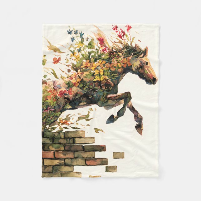 Nature Botanical Blommigt Horse Jumping Fleecefilt (Framsidan)