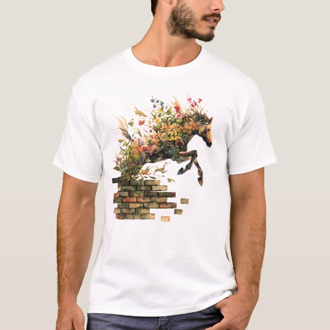 Nature Botanical Blommigt Horse Jumping T Shirt (Framsida)