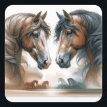 Nature Brown Horses Bröllop Fyrkantigt Klistermärke<br><div class="desc">För bröllop par som njuter av hästar,  tänk på detta speciella bröllop-klistermärke. Vackra hästar är kända. Natur med brun och jordad ton färg.</div>