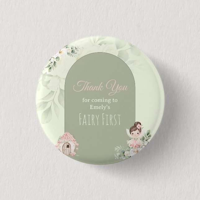 Nature Cute Flower Fairy 1st Birthday Button Knapp (Framsida)