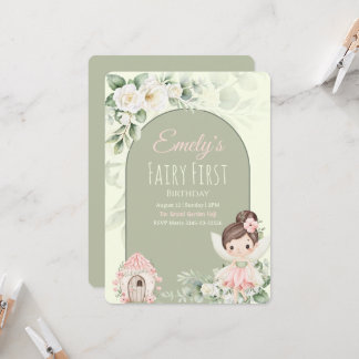 Nature Cute Flower Fairy 1st Birthday Invitation Inbjudningar