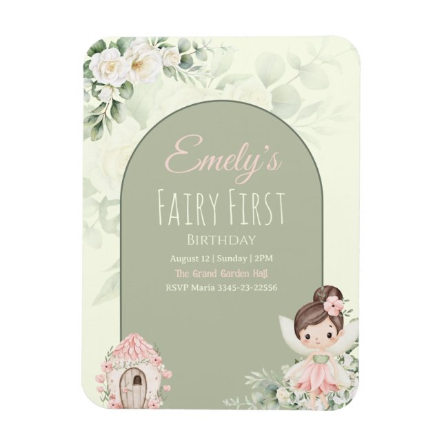 Nature Cute Flower Fairy 1st Birthday Invitation Magnet (Vertikal)