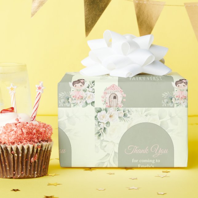 Nature Cute Flower Fairy 1st Birthday Presentpapper (Födelsedagsfest)