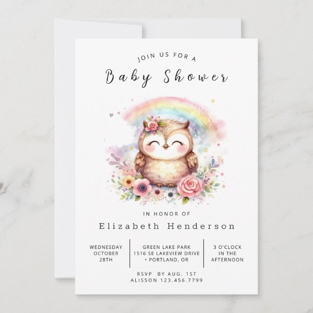 Nature Digital Uggla Baby Shower Inbjudningar (Framsida)