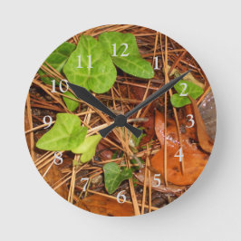 Nature Forest Golv English Ivy Rainy Löv Clock Rund Klocka