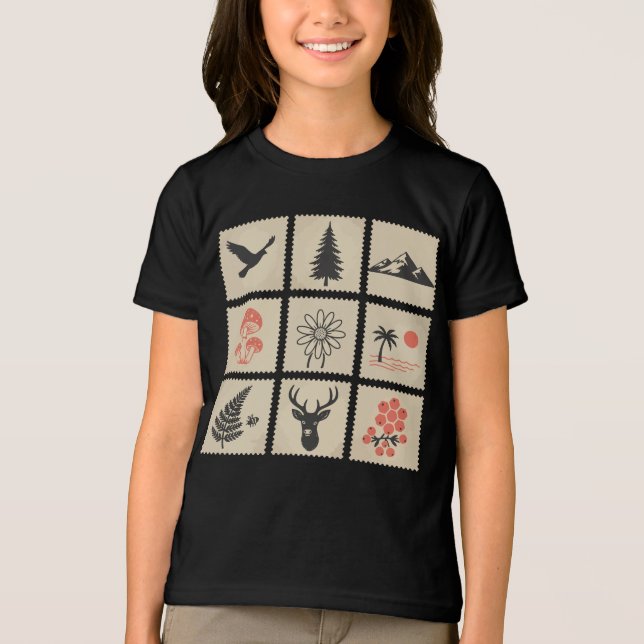 Nature frimärke collage t shirt (Framsida)