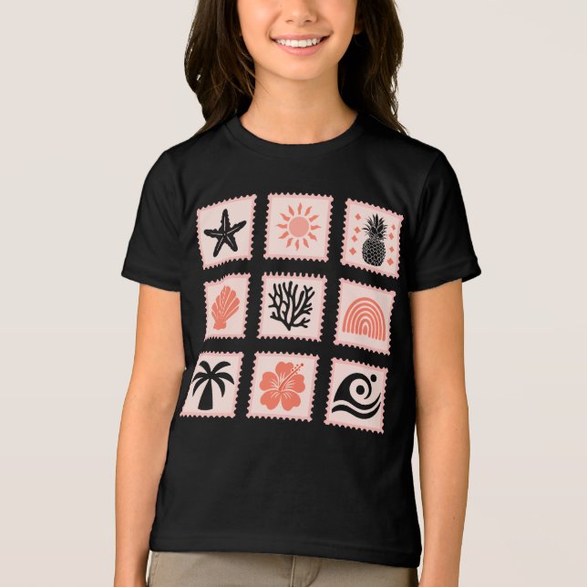 Nature frimärke collage t shirt (Framsida)