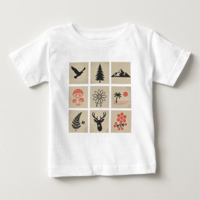 Nature frimärke collage t shirt (Framsida)
