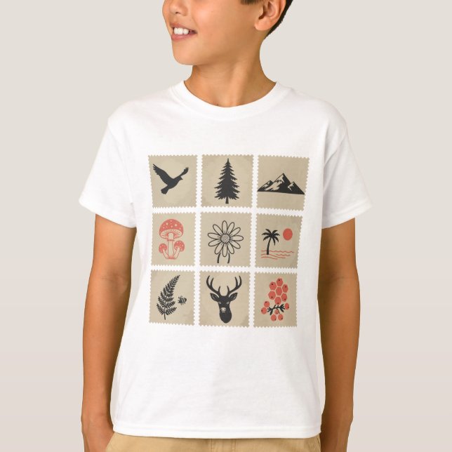 Nature frimärke collage t shirt (Framsida)