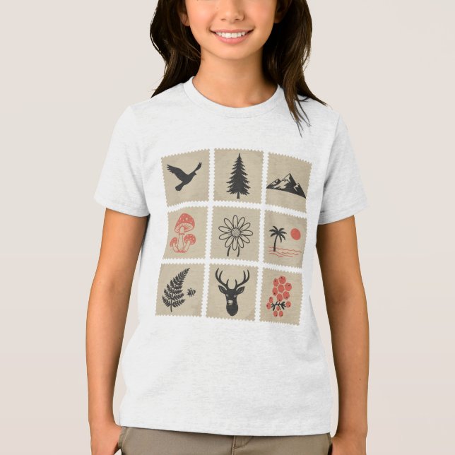 Nature frimärke collage t shirt (Framsida)