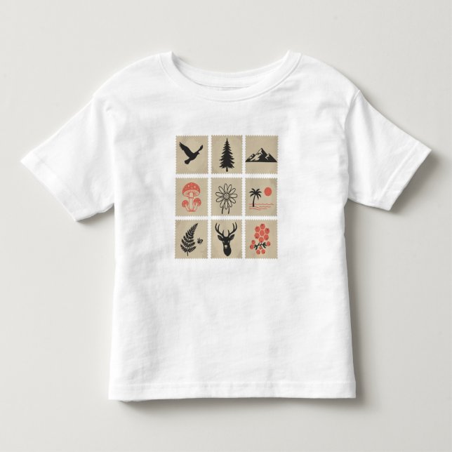 Nature frimärke collage t shirt (Framsida)