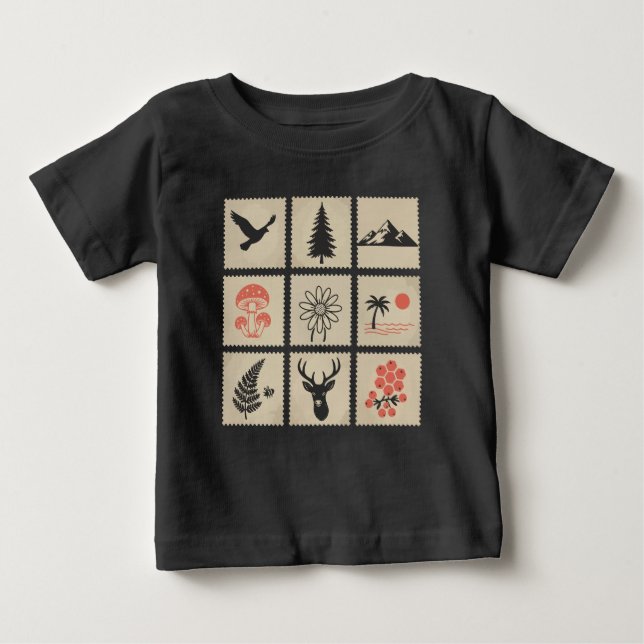 Nature frimärke collage t shirt (Framsida)