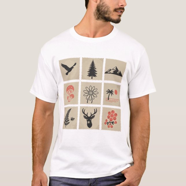 Nature frimärke collage t shirt (Framsida)