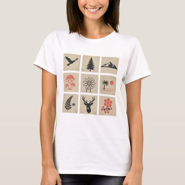 Nature frimärke collage t shirt (Framsida)
