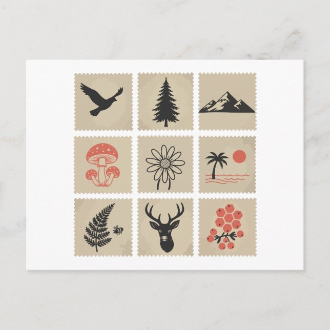 Nature frimärke collage vykort (Framsida)