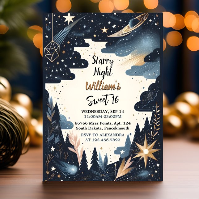 Nature Galaxy vuxen Cute Starry Night Sweet 16 Inbjudningar (Skapare uppladdad)