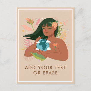 Nature Girl Holding Mor Earth Planet Add Text Helg Vykort