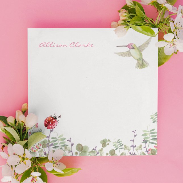 Nature Girl Hummingbird Ladybug Garden Monogrammed Post-it Block (Skapare uppladdad)