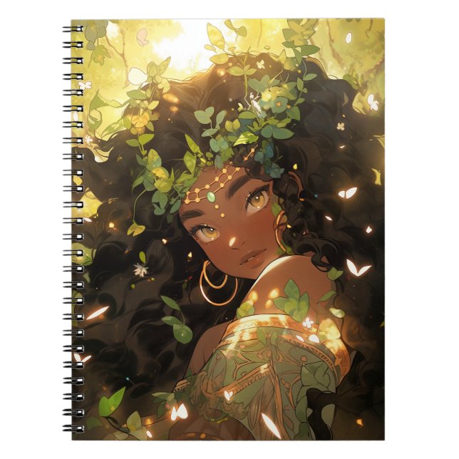Nature Goddess African American Fantasy Art Anteckningsbok (Framsidan)