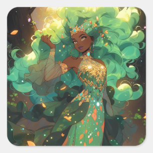 Nature Goddess African American Fantasy Art Fyrkantigt Klistermärke