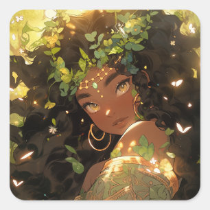 Nature Goddess African American Fantasy Art Fyrkantigt Klistermärke