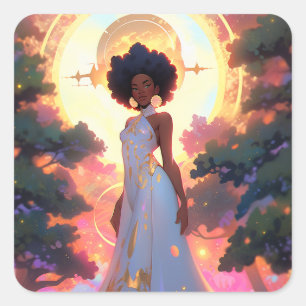 Nature Goddess African American Fantasy Art Fyrkantigt Klistermärke
