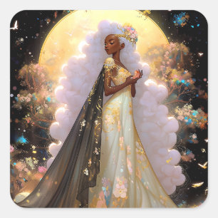 Nature Goddess African American Fantasy Art Fyrkantigt Klistermärke