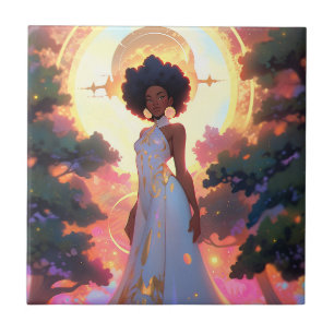 Nature Goddess African American Fantasy Art Kakelplatta