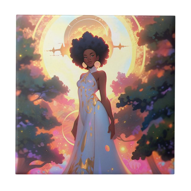 Nature Goddess African American Fantasy Art Kakelplatta (Framsidan)