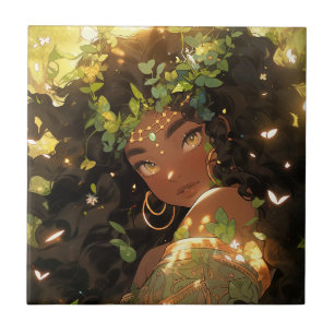 Nature Goddess African American Fantasy Art Kakelplatta