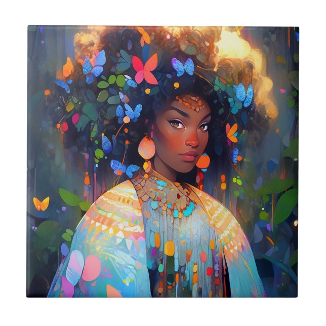 Nature Goddess African American Fantasy Art Kakelplatta (Framsidan)