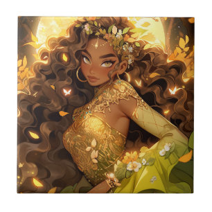 Nature Goddess African American Fantasy Art Kakelplatta