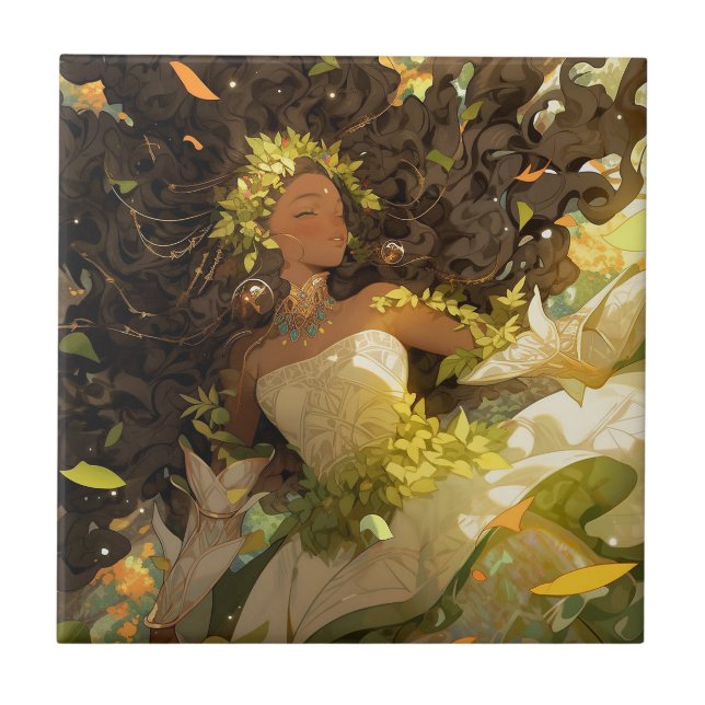 Nature Goddess African American Fantasy Art Kakelplatta (Framsidan)