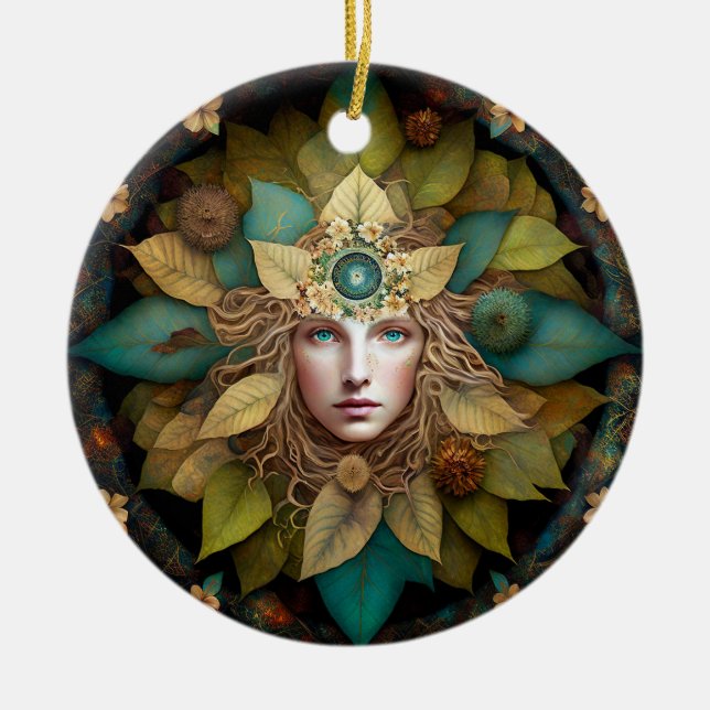 Nature Goddess Mandala Julgransprydnad Keramik (Framsidan)