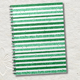 Nature Green White Horizontal Glitter Stripes Anteckningsbok