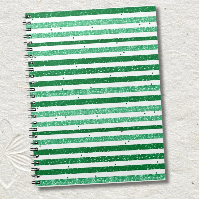 Nature Green White Horizontal Glitter Stripes Anteckningsbok (Skapare uppladdad)