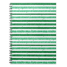 Nature Green White Horizontal Glitter Stripes Anteckningsbok