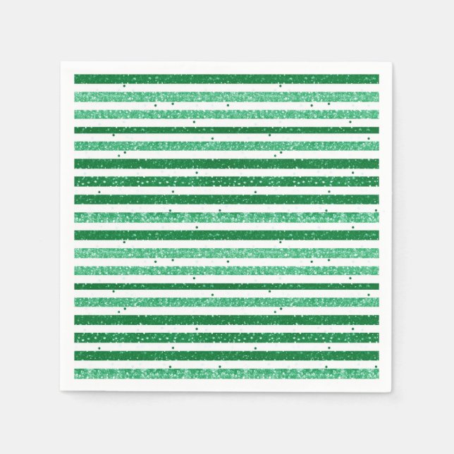 Nature Green White Horizontal Glitter Stripes Pappersservett (Framsidan)