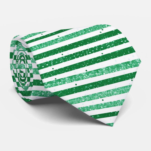 Nature Green White Horizontal Glitter Stripes Slips (Rullad)