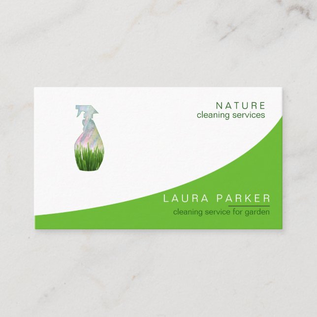Nature Grönt Grass Spray Flaska Städning Service Visitkort (Framsida)