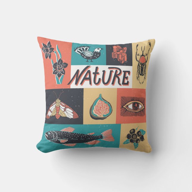 Nature Inslag, Retro Stil Icons. Kudde (Framsida)