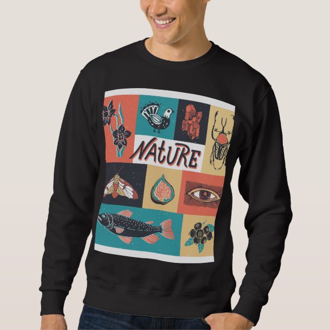 Nature Inslag, Retro Stil Icons. Lång Ärmad Tröja (Framsida)