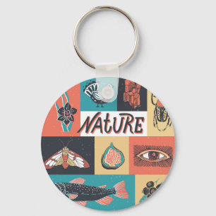 Nature Inslag, Retro Stil Icons. Nyckelring