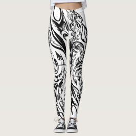 Nature Inspired Monochrome Art Leggings
