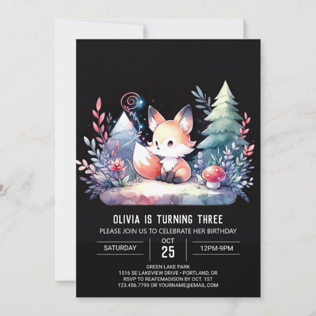 Nature Majestic Fox Birthday digital Inbjudningar (Framsida)
