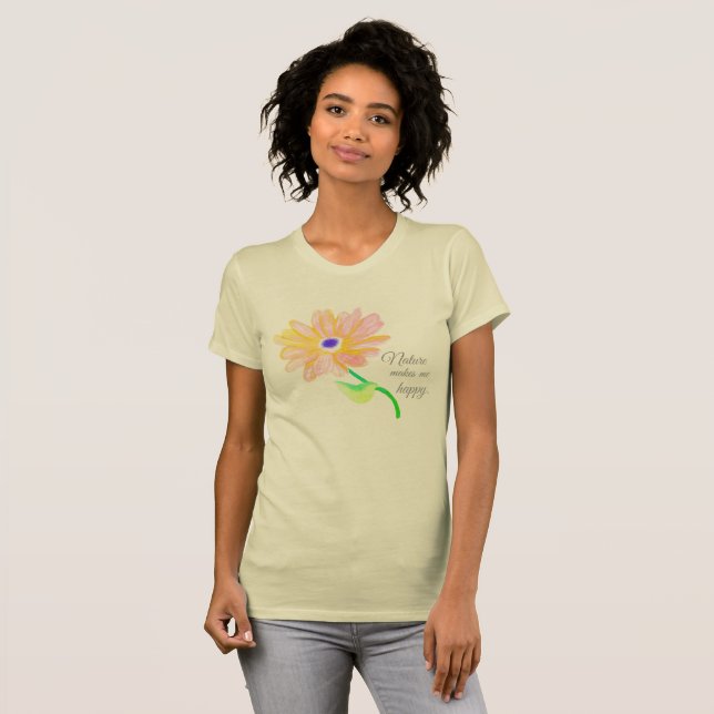  Nature Makes Me Happy Painted Flower T Shirt (Hel framsida)