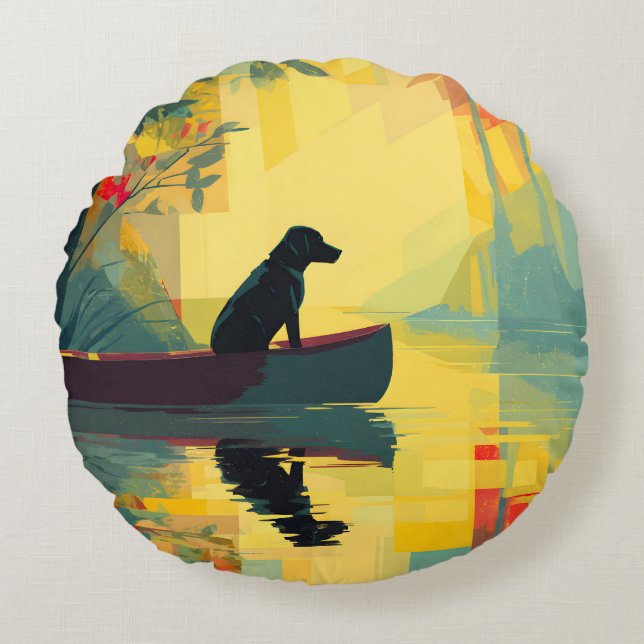 Nature Minimalist Black Labrador Canoe Rund Kudde (Framsidan)