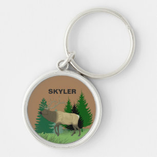Nature Monogram Elk Hjort Rund Silverfärgad Nyckelring