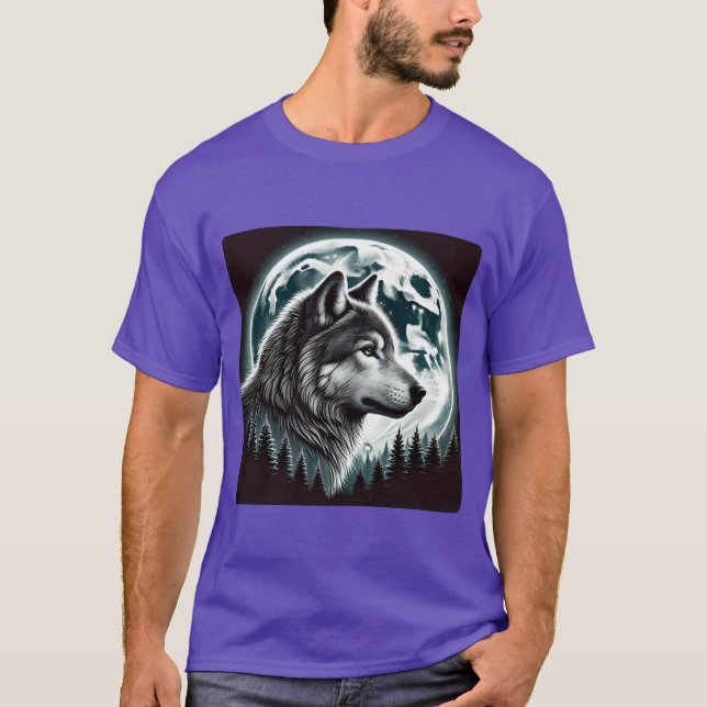 Nature Moon Alpha Cute Wolf Moon nature retro T Shirt (Framsida)